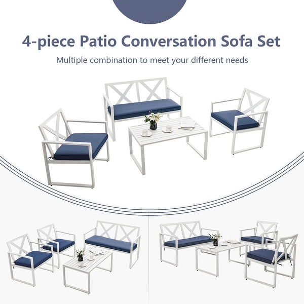Costway 4PCS Patio Conversation Furniture Set Armrest Cushioned