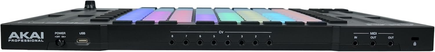 MIDI Controller with 8 Touch Strips, Step Sequencer, 64 RGB Velocity-Sensitive Pads, CV Gates, MIDI In and Out, USB-C