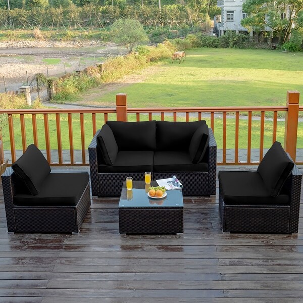Costway 5PCS Patio Rattan Furniture Set Cushioned Sofa and Chair Coffee