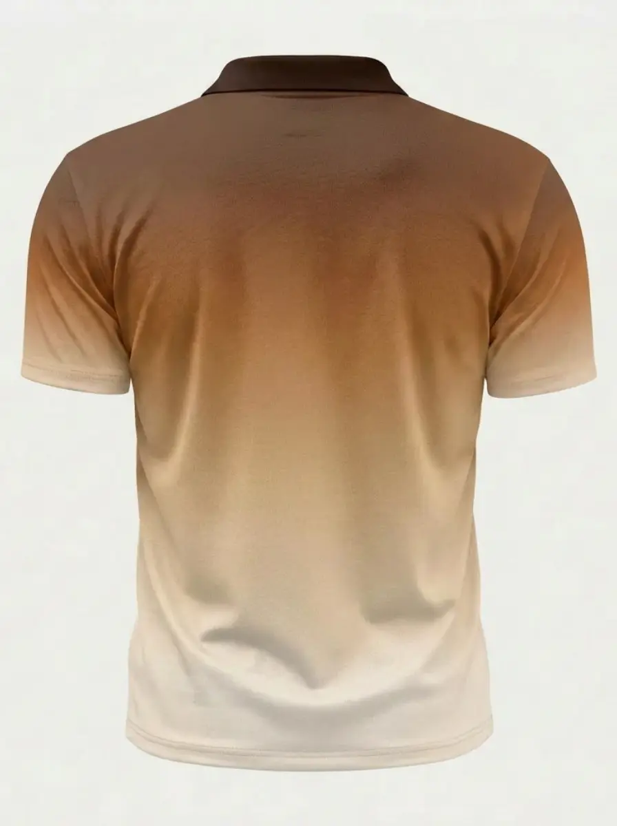 Moisture Wicking Golf Polo 3D Brown to Beige Ombre Gradient Button Short Sleeve Golf Polo Shirt