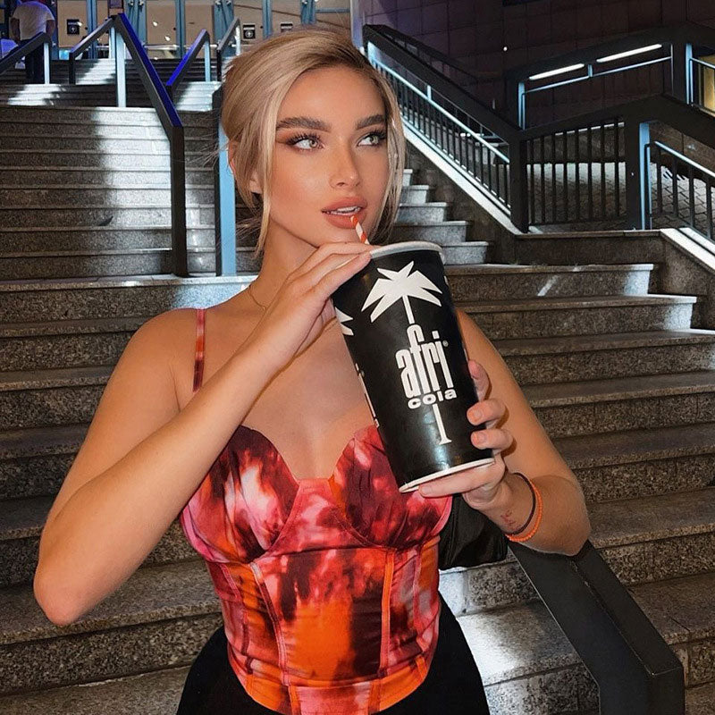 Red Abstract Tie Dye Corset Crop TopClistos