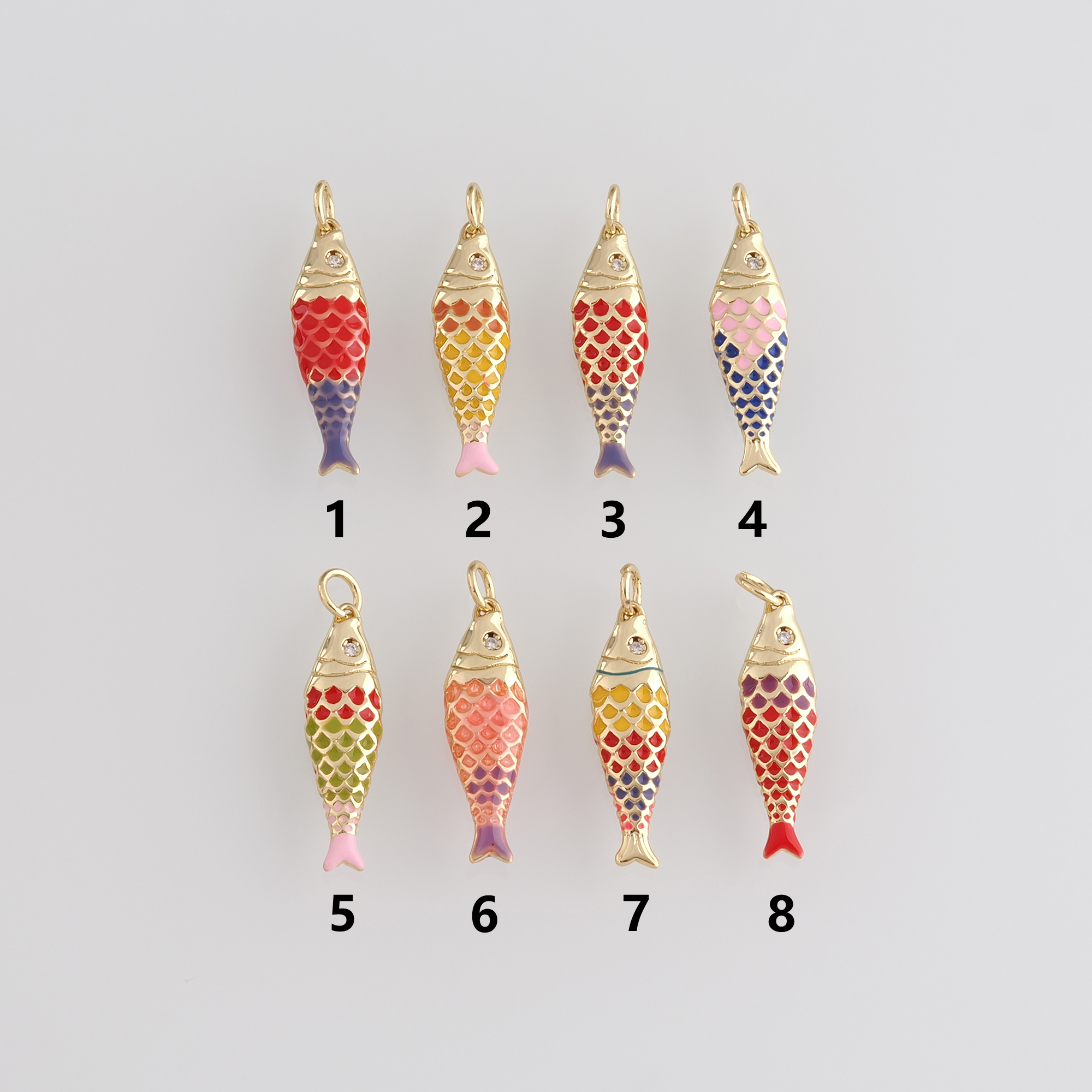 18K Gold Filled Fish Pendant,Enamel Fish Charm Earrings Necklace for DIY Jewelry Making Supply