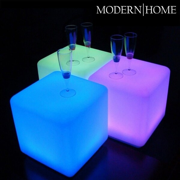 Modern Home LED Glowing Cube Box Stool w/Infrared Remote Control