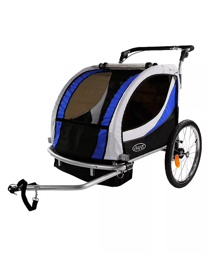 ClevrPlus Deluxe 3-in-1 Bike Trailer Stroller Jogger for Kids, Blue