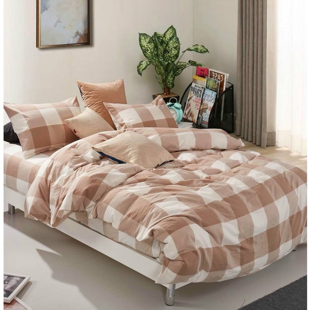 Copper Grove Gyumri Cotton Plaid Windowpane Check 3-Piece Duvet Cover Set Sapphire Queen (92x22 x 90x22), Queen