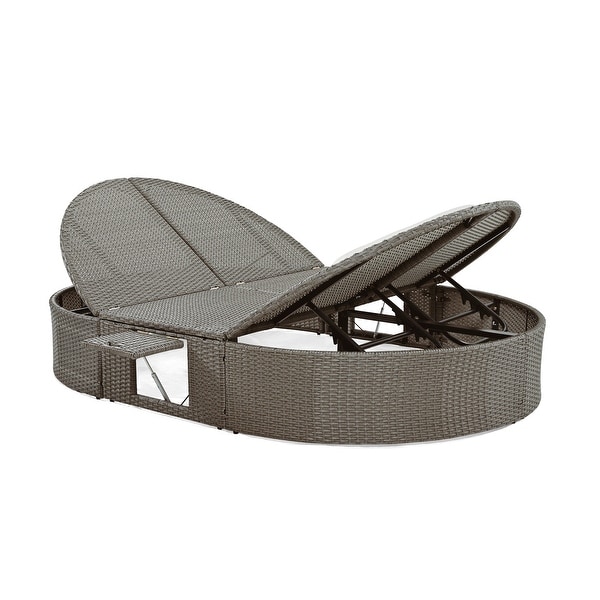 2Person Rattan Garden Reclining Chaise Lounge Daybed with Cup Trays