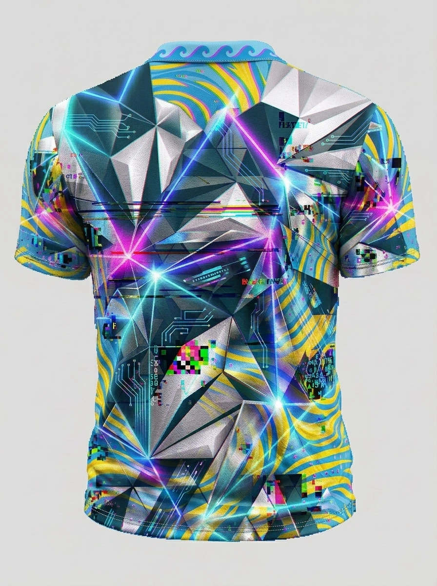 Moisture Wicking Golf Polo 3D Multicolor Glitch Geometric Button Short Sleeve Golf Polo Shirt