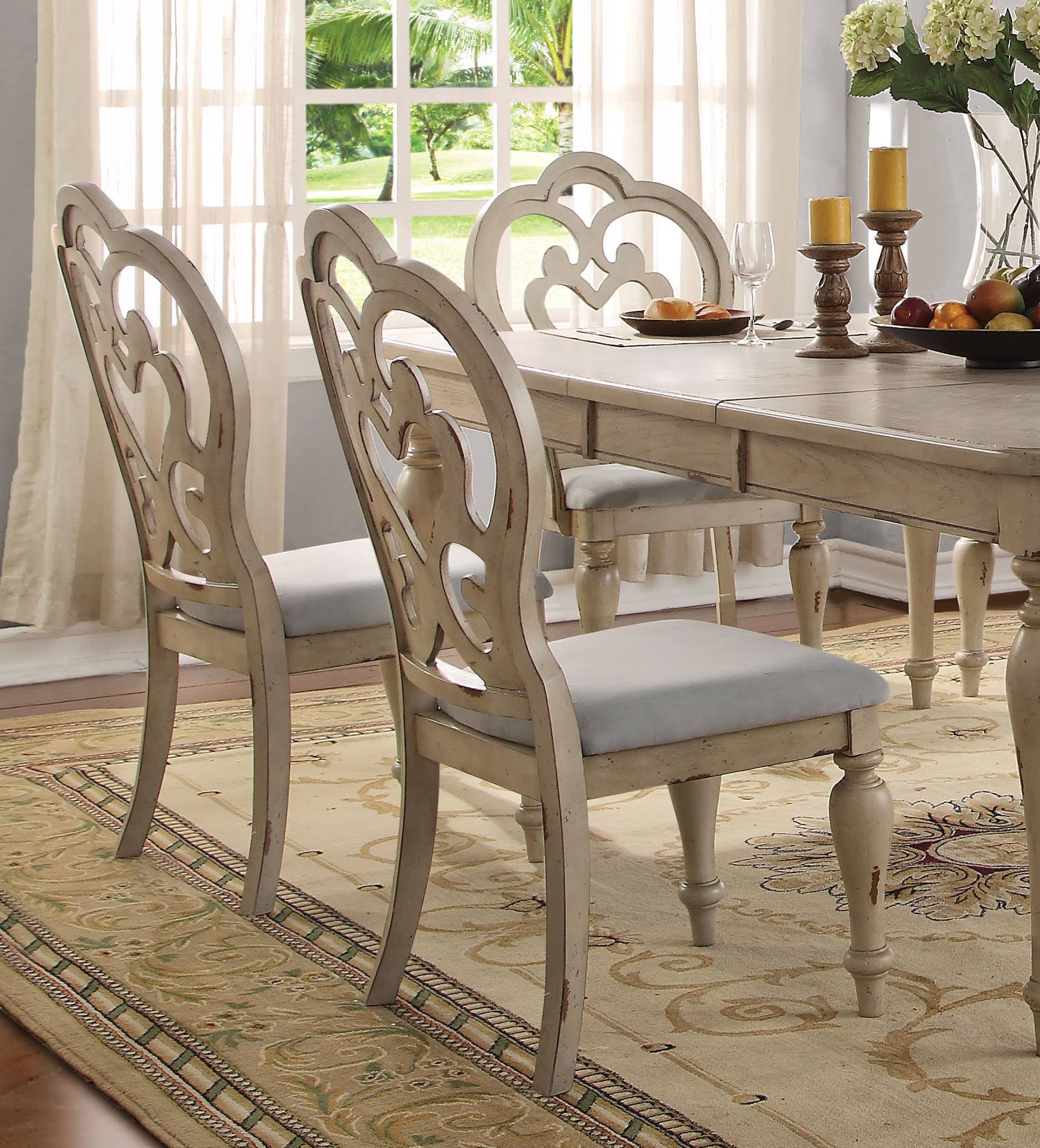 Acme Abelin Side Chair, Fabric u0026 Antique White (Set of 2)