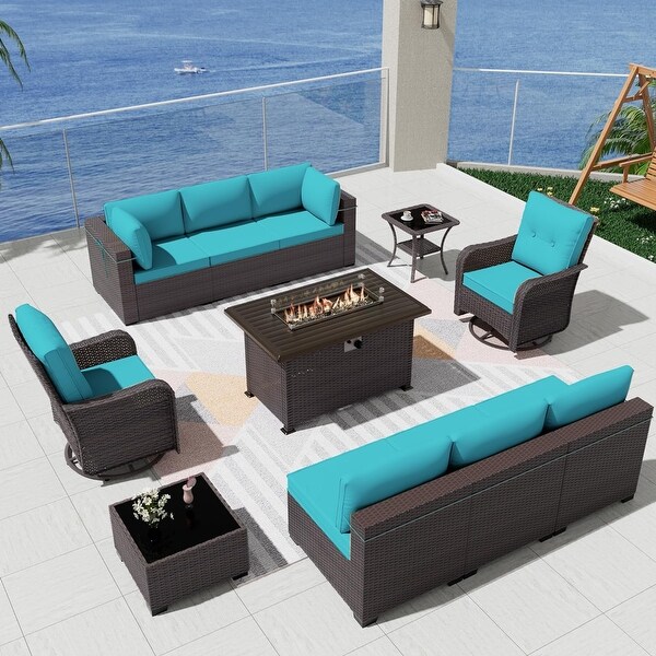 Patio Furniture Sectional Sofa Set,PE Rattan Swivel Rocking Chairs Patio Conversation Set
