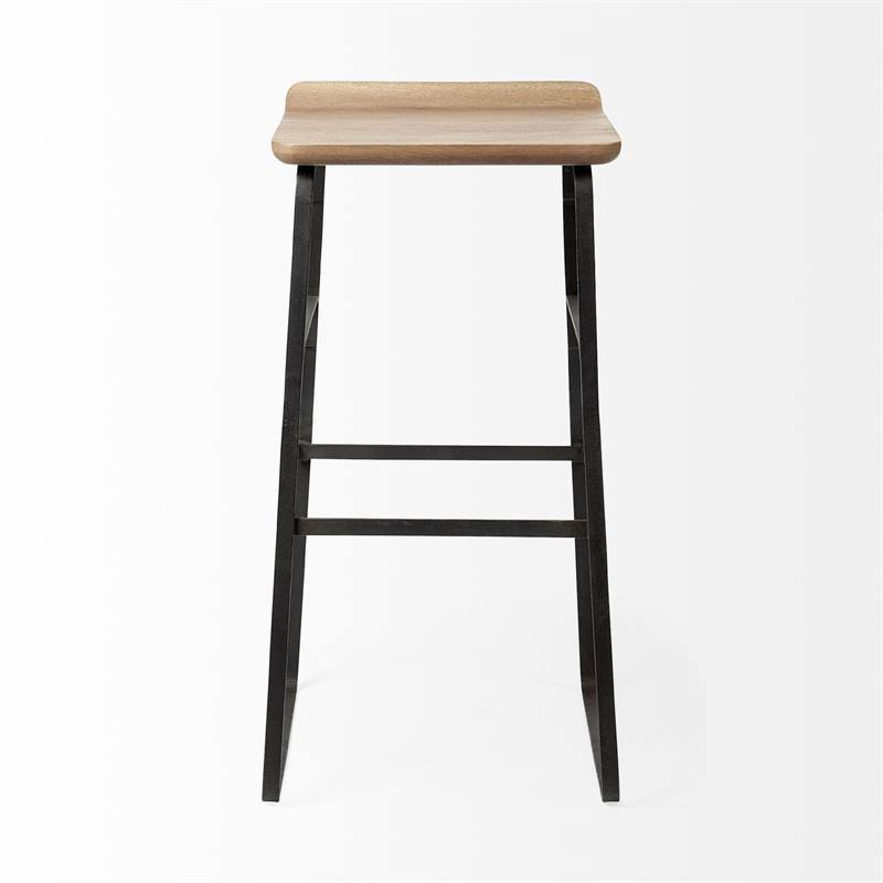 Maklaine 30x22 Seat Height Brown Wood Seat Black Metal Base Stool