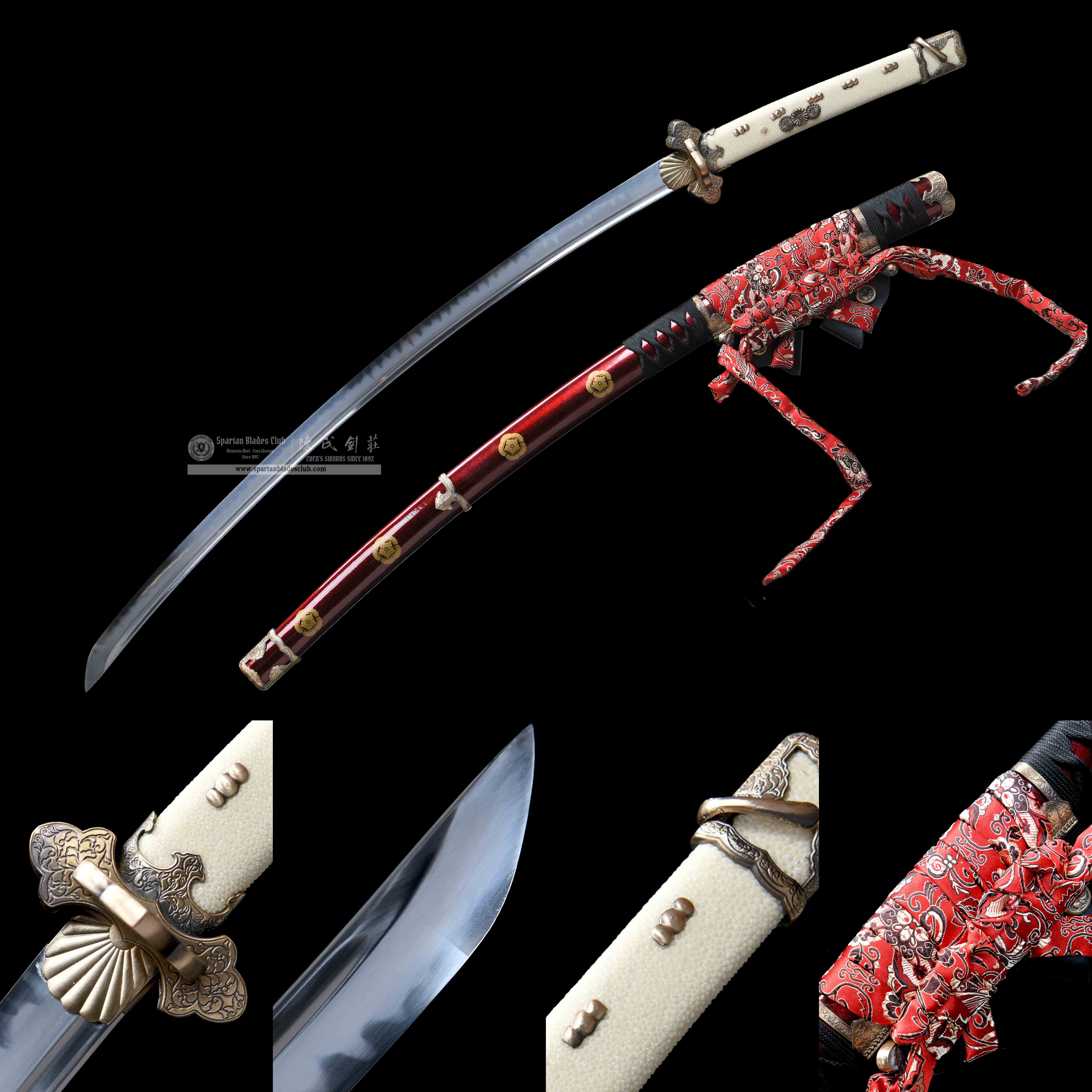 HY186 | Benirin | Efu Tachi | T10 Steel | Clay-tempered | Real Hamon | Red | Flower | Battle-Ready | Full-tang | Spartan Blades Club | CHEN'S SWORDS 1892 - Spartan Blades Club - 陳氏劍莊1892