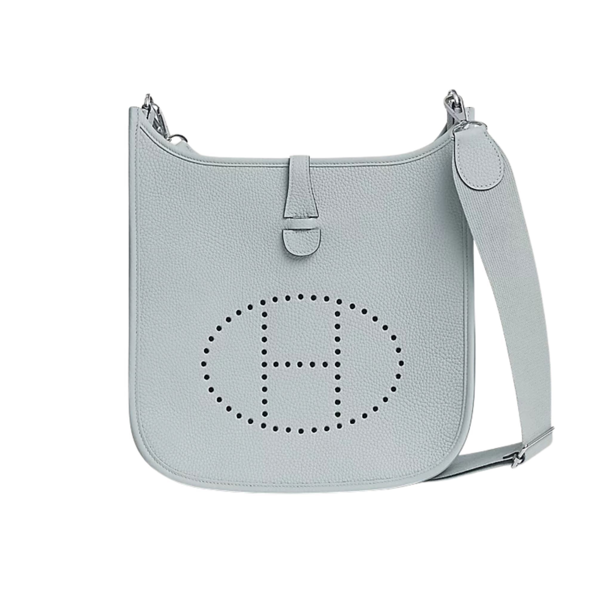 Hermès Evelyne III 29 Clemence Leather Bag Palladium Hardware Light Blue 29cm