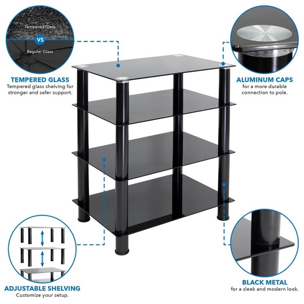 Mount it Tempered Glass Av Component Media Stand Audio Tower And Media Center With 4 Shelves 88 Lbs Capacity Black