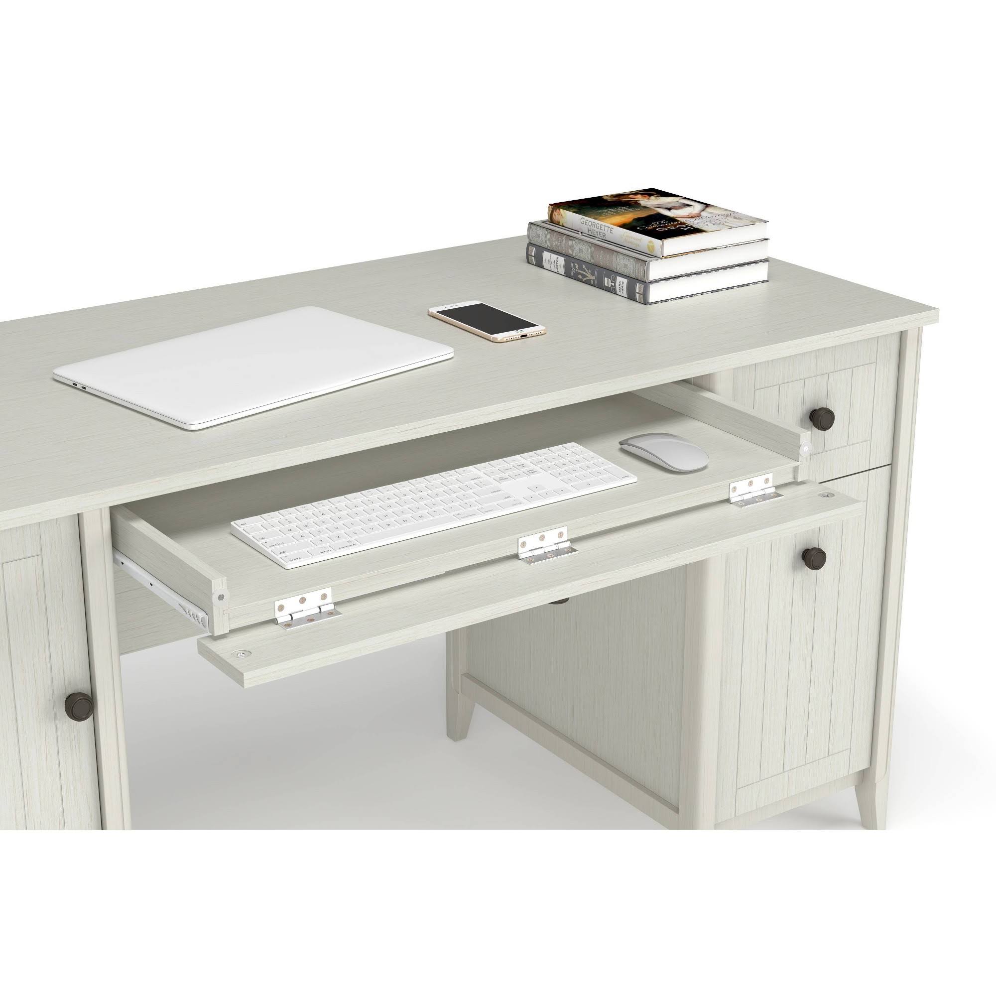 Quarters u0026 Craft High-Tide Collection Home Office 57x22 Computer Desk, with Drawers, in Weathered White (QC57BWH)