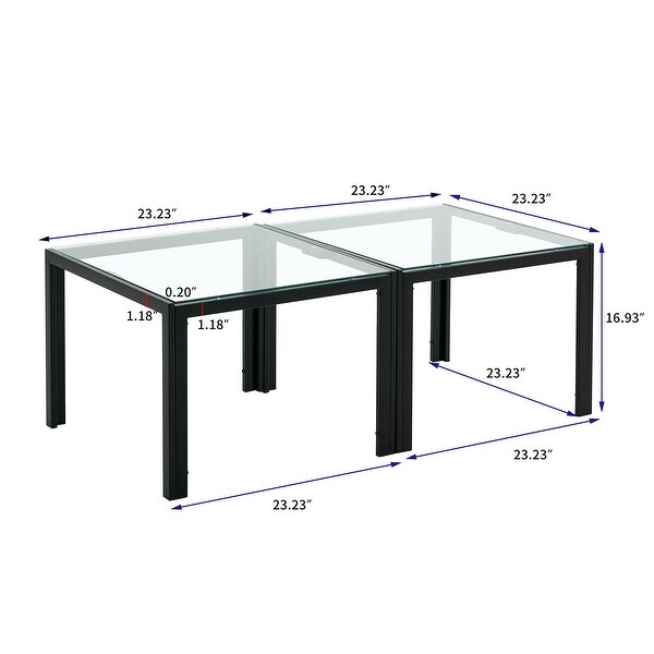Coffee Table Set of 2,Square with Tempered Glass Finish