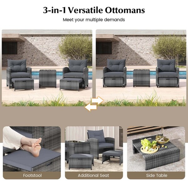 Costway 5 Piece Patio Rattan Furniture with 2 Ottomans and Tempered