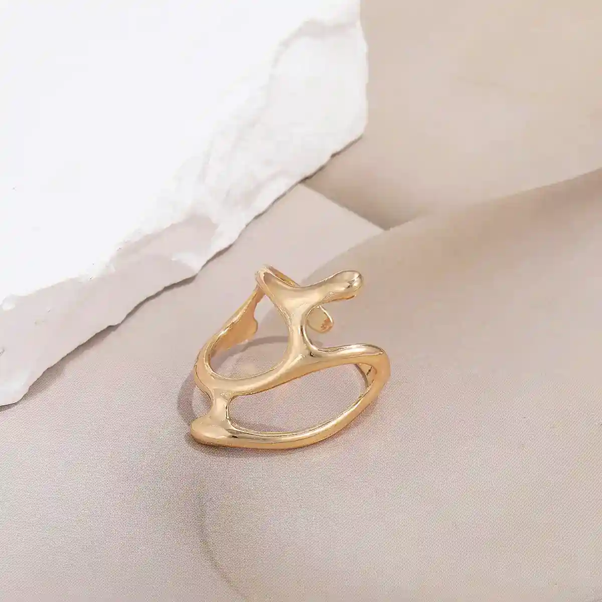 Gold Irregular Geometric Open Ring for Women
