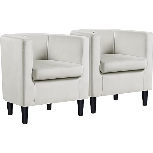 Yaheetech Velvet Accent Chair, Modern and Comfortable Armchairs, Upholstered Barrel Sofa Chair for Living Room Bedroom Waiting Room, Olive Green