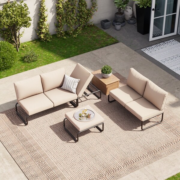 Outdoor Daybed with Cushion and Adjustable Back,Convertible to Patio Conversation Set