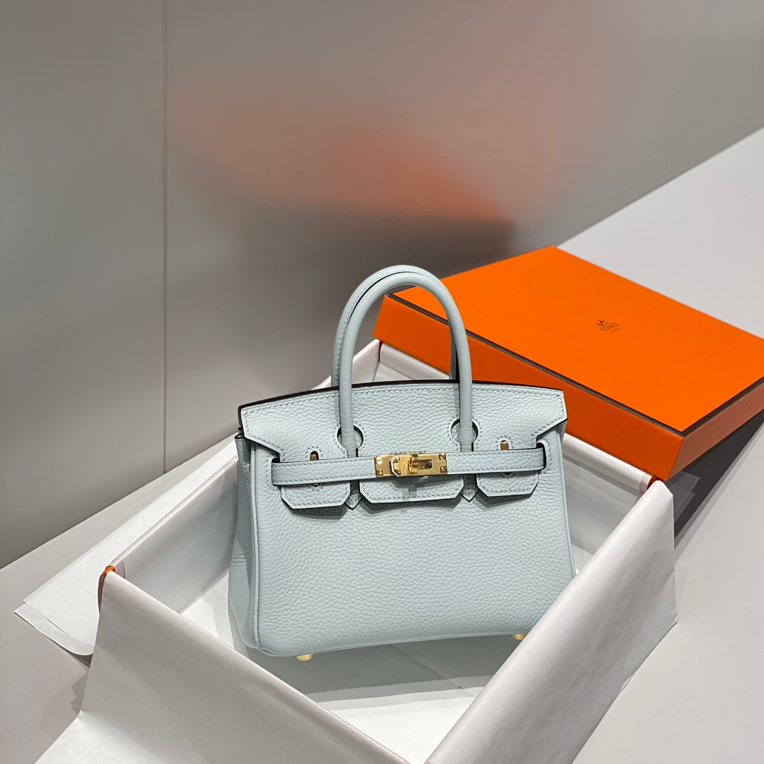 Hermes Birkin 20Cm Blue Pale Togo Leather Gold Hardware