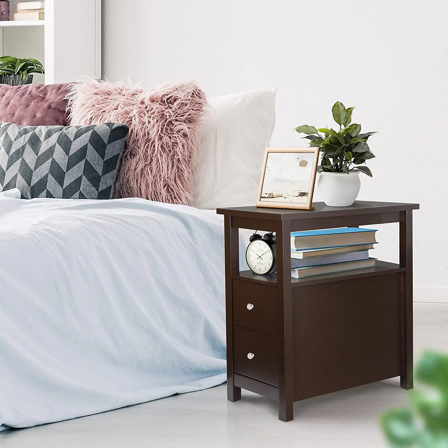KBANZIBIU Side End Table Set of 2 Multifunctional Narrow Stand Chairside End Table for Living Room