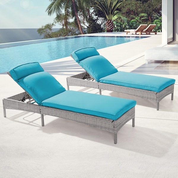 BONOSUKI 2Pcs Outdoor Lounge Chaise Rattan Chair WeatherResistant