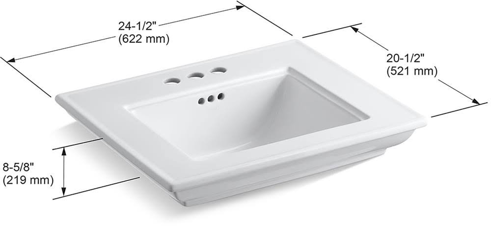 Kohler K-29999-4 Memoirs Stately 24x22 Pedestal Bathroom Sink with 4x22 - Biscuit