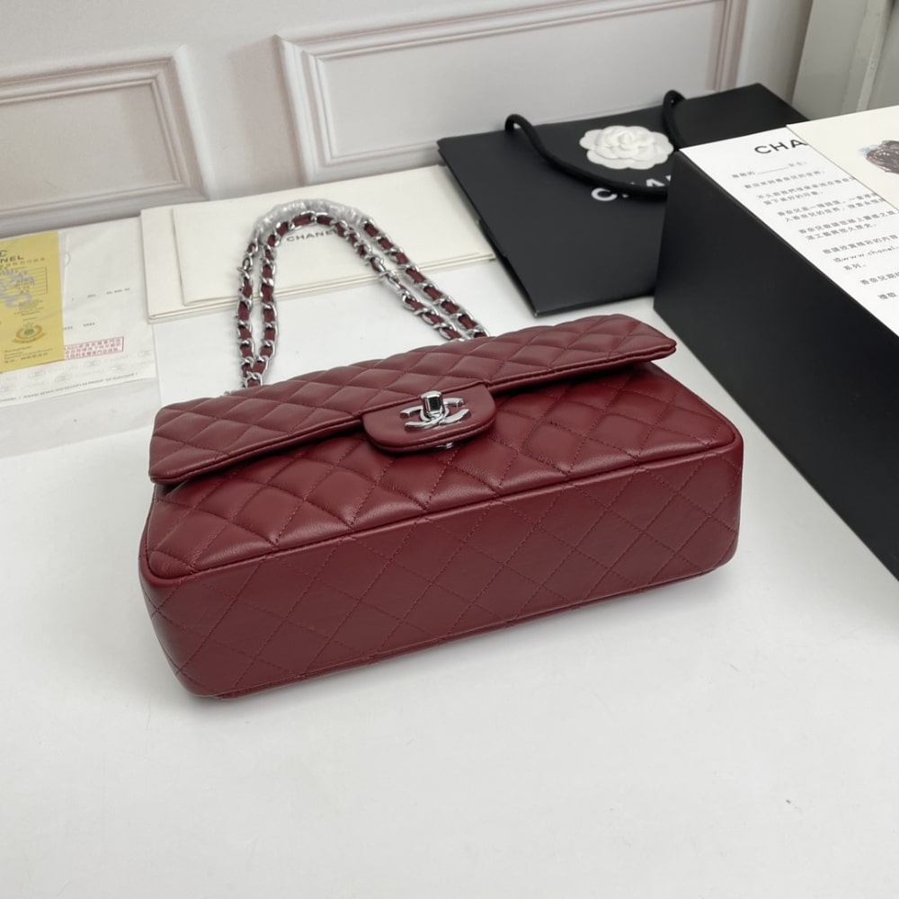 Chanel Classic Double Flap Bag Plum Red 25.5Cm/10in