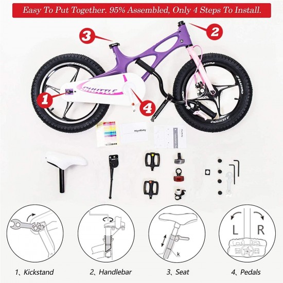 Kids Bike Boys Girls Space Shuttle 14 16 18 Inch Magnesium Disc Brakes Training Wheels Kickstand Black White Purple 3-9 Years Bicycle