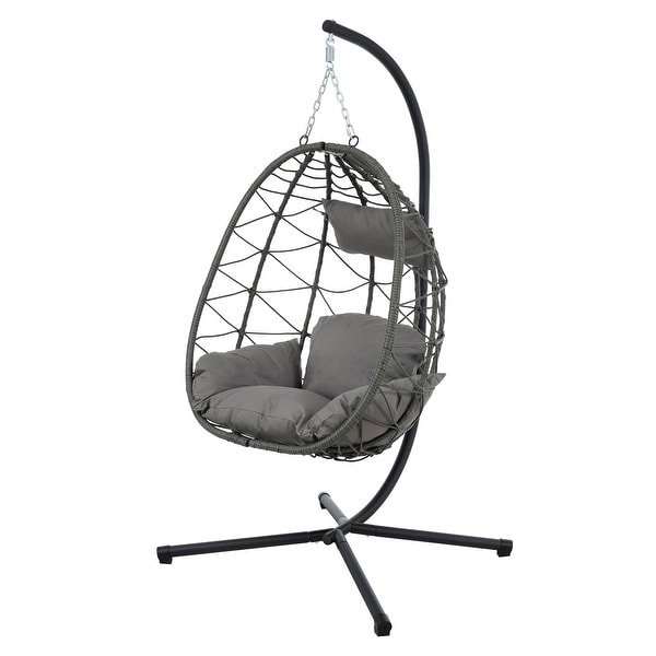 Patio Wicker Hanging Egg Chair Hanging Basket Chair Swing Chair with Stand