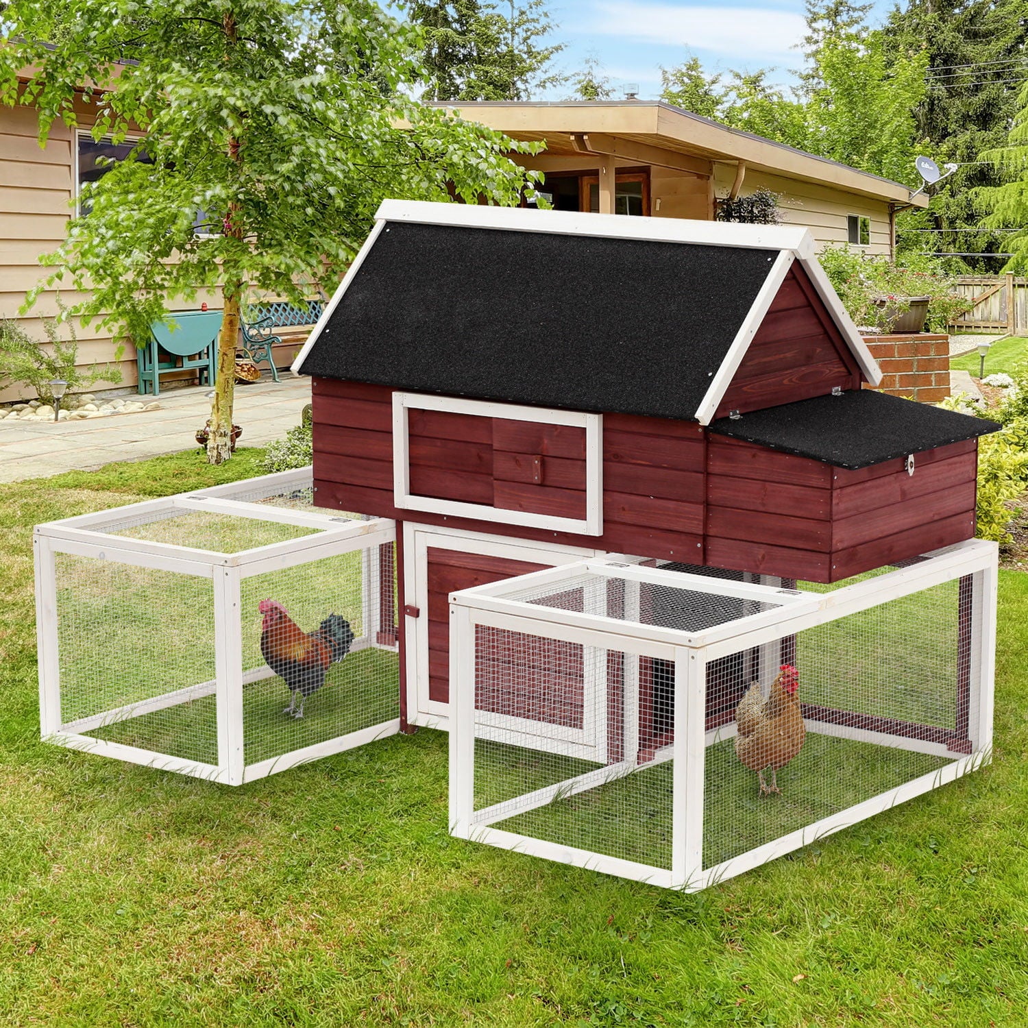 Pawhut Wooden Customizable Backyard Chicken Coop With Nesting Box and Runs, 114