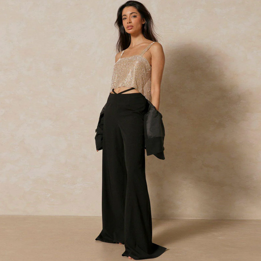 Rhinestone Square Neck Crop TopClistos