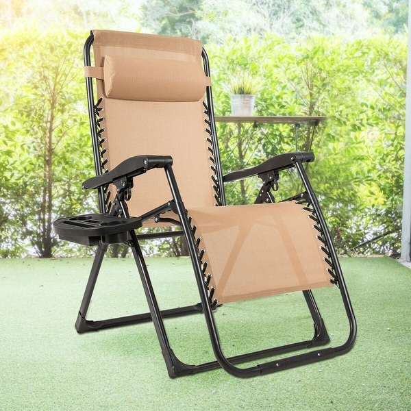 Gymax Folding Zero Gravity Lounge Chair Recliner w/ Cup Holder Tray