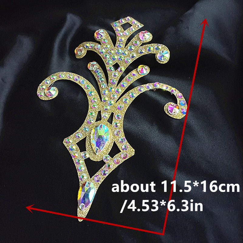 Gold ABCrystal Rhinestone Applique Large Rhinestone Patch Bridal Gown Dance Costume Evening Dress Garment Embellishment DIY BL04