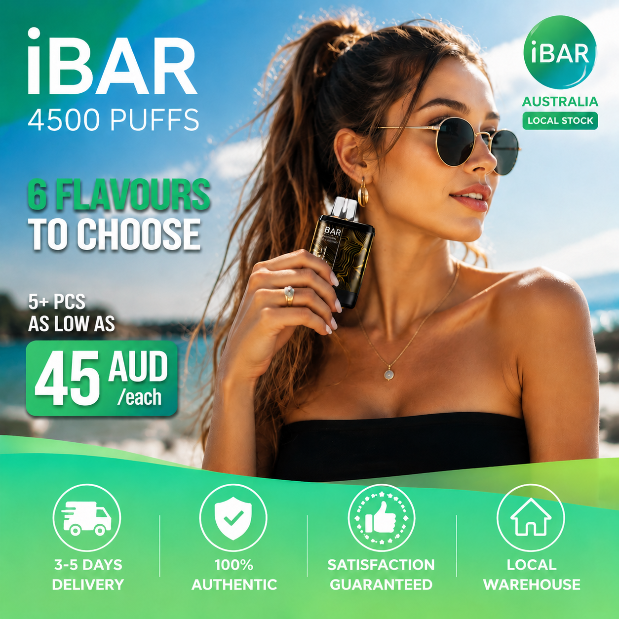 IBAR 4500 Puffs Six Flavours. One Premium Experience/5 or more units, as low as 65 AUD per unit