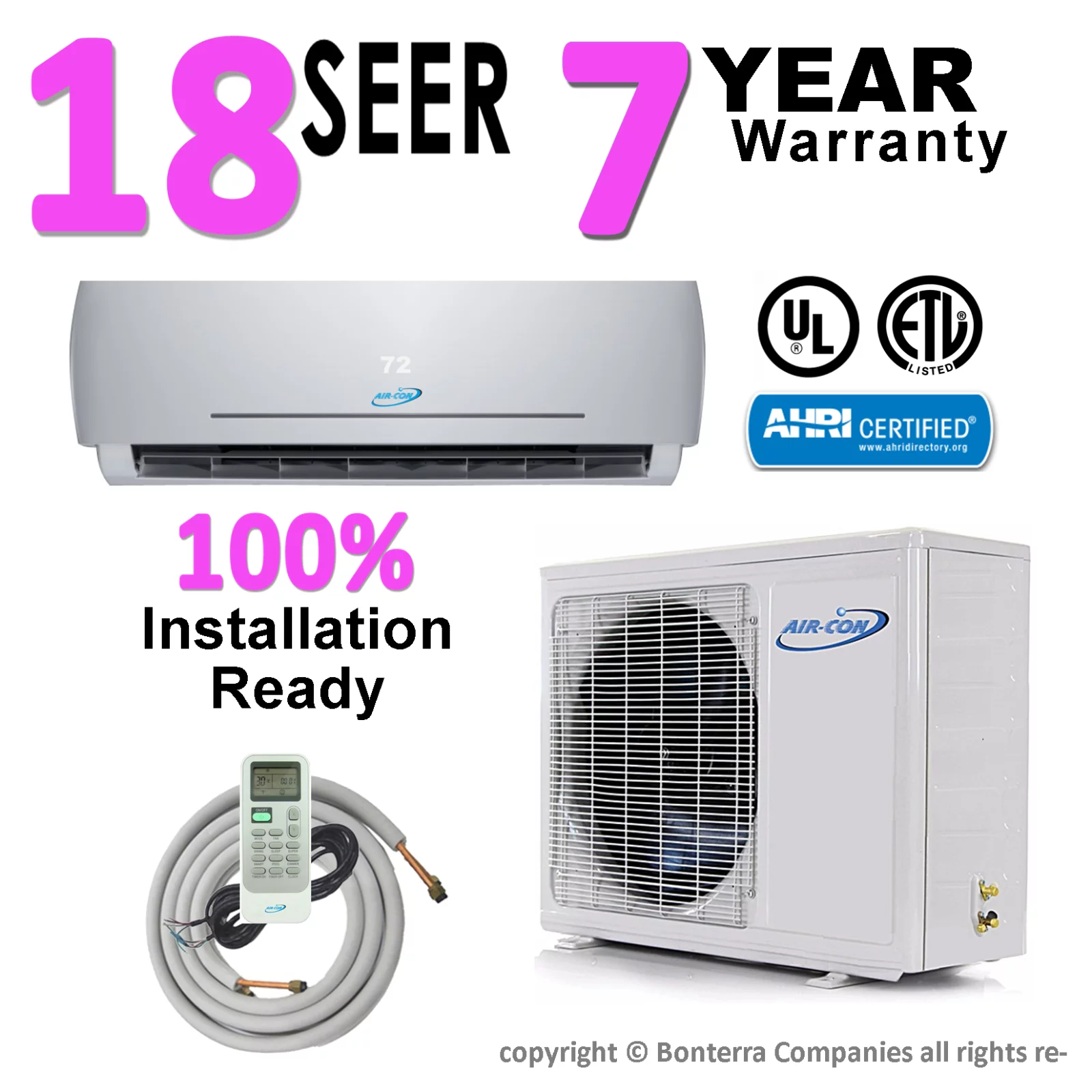 Air-Con 18000 BTU Mini Split Air Conditioner Heat Pump Ductless 18 Seer 220v