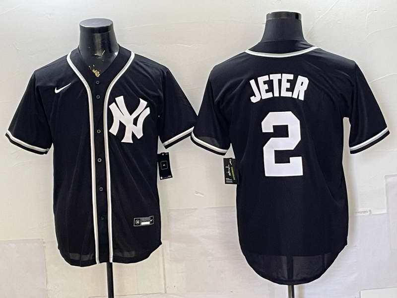 Men's New York Yankees Derek Jeter #2 Fashion Black Out Replica Jersey