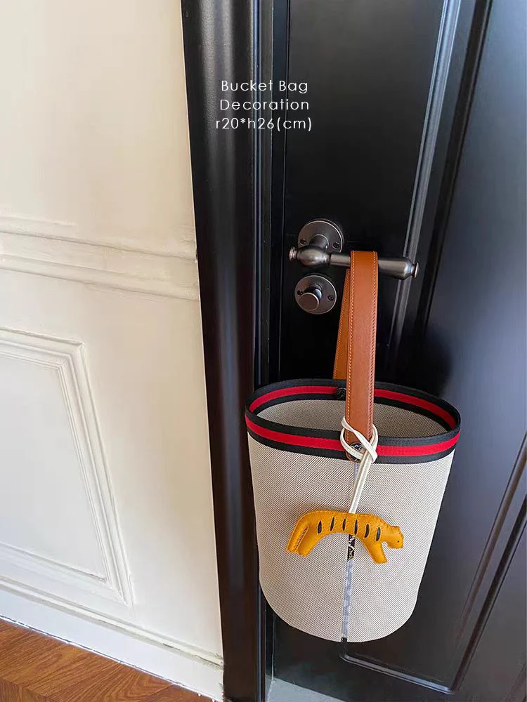 DC062 - Home H basket / Calfskin outer stitching, wheat-colored storage basket, dirty clothes basket, portable water bucket bag