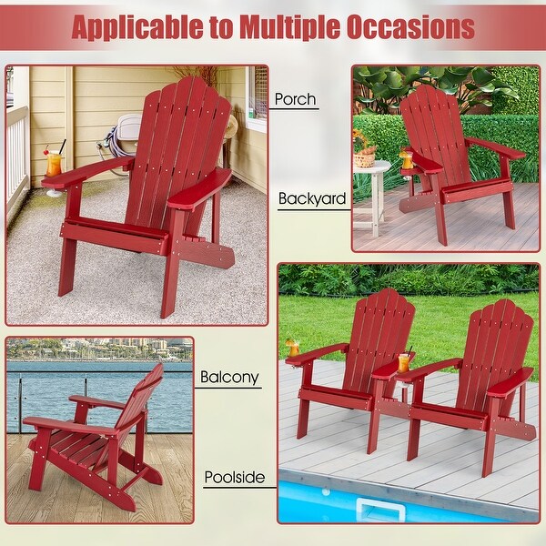 Costway Patio HIPS Adirondack Chair with Cup Holder Weather Resistant