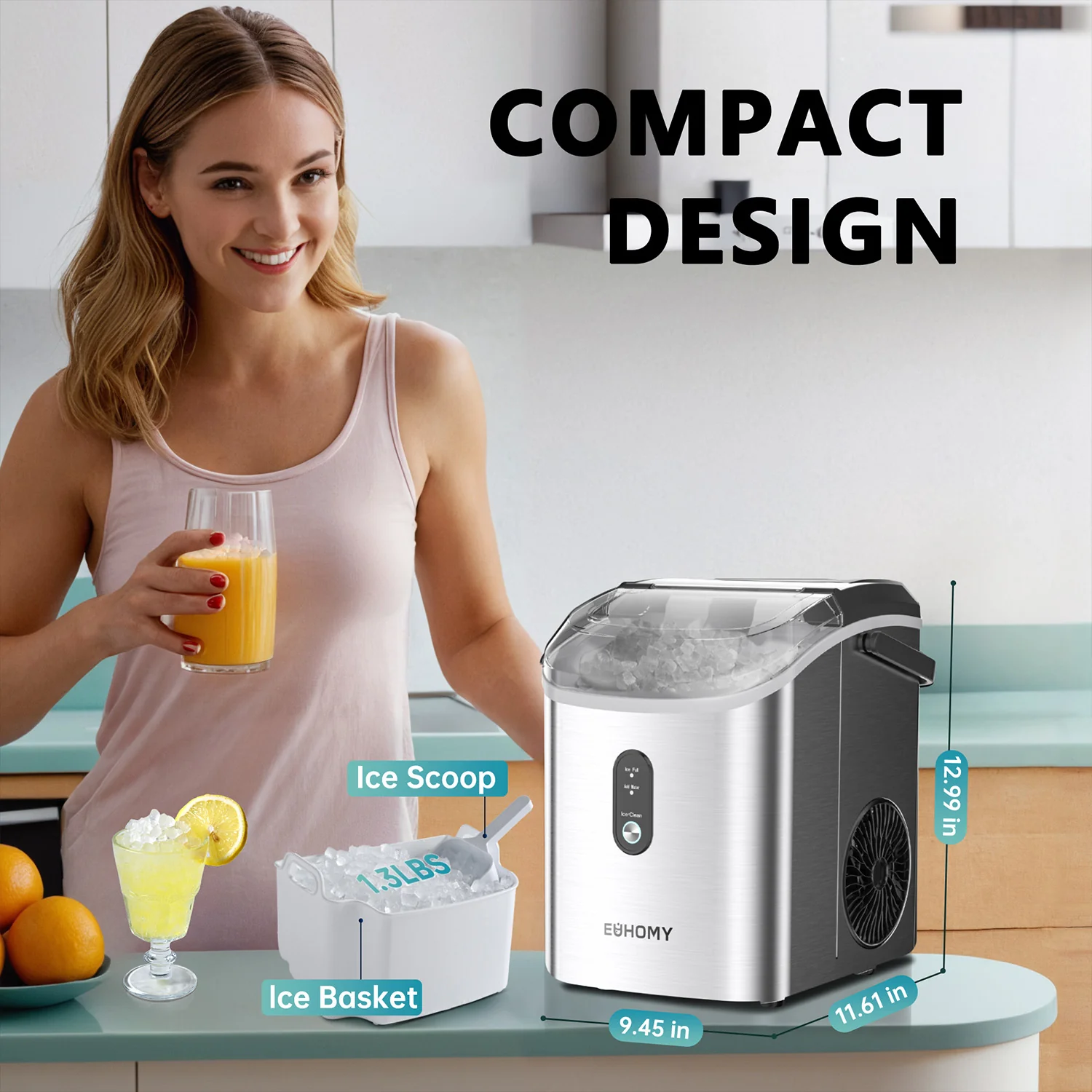 Portable Nugget Ice Maker Countertop Auto-Cleaning Sonic