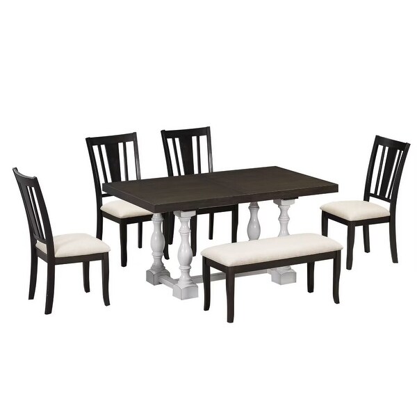 Extendable Dining Table Set with Removable Leaf,Padded Chairs and Bench