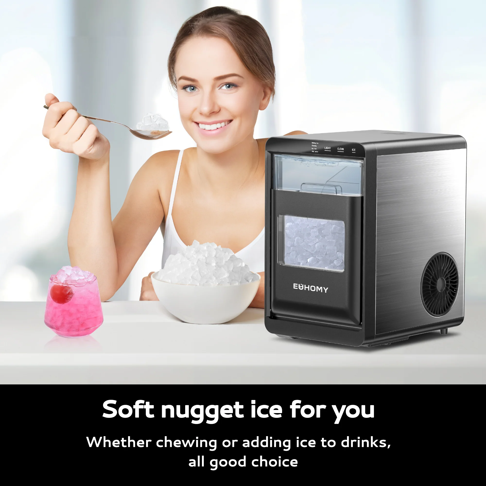 Nugget Ice Maker Countertop, 40Lbs/24H Pebble Ice Maker Machine