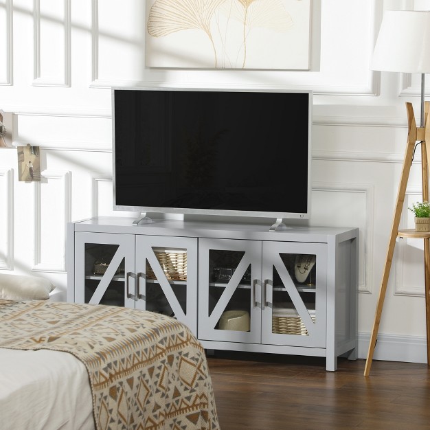 Homcom Tv Cabinet Stand For Tvs Up To 58 quot Entertainment Center With Adjustable Shelves 4 Glass Doors And 4 Cable Holes For Living Room