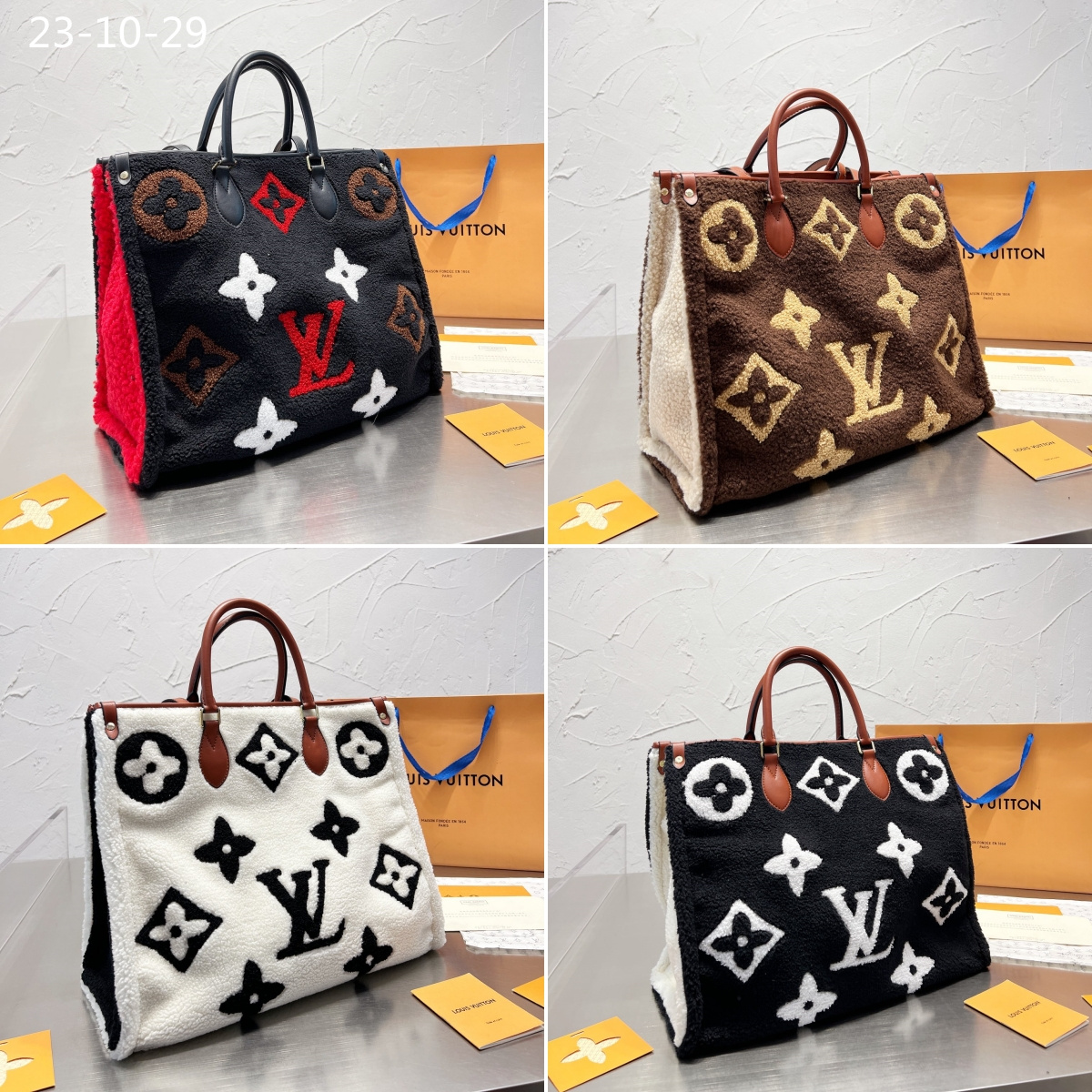 Louis Vuitton Onthego Monogram Teddy Fleece Black And Red 40Cm