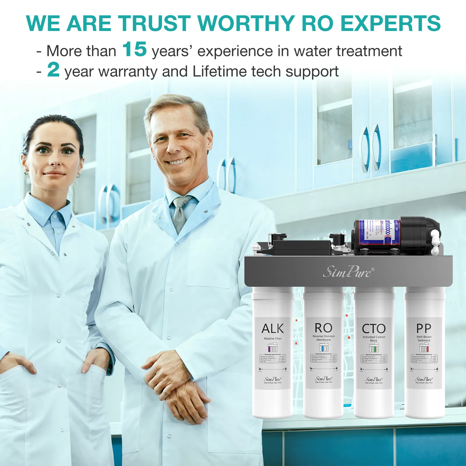 SimPure Alkaline Tankless Reverse Osmosis System, 5 Stage Under Sink Water Filtration Purification with Remineralization | Alkaline+UV Filters