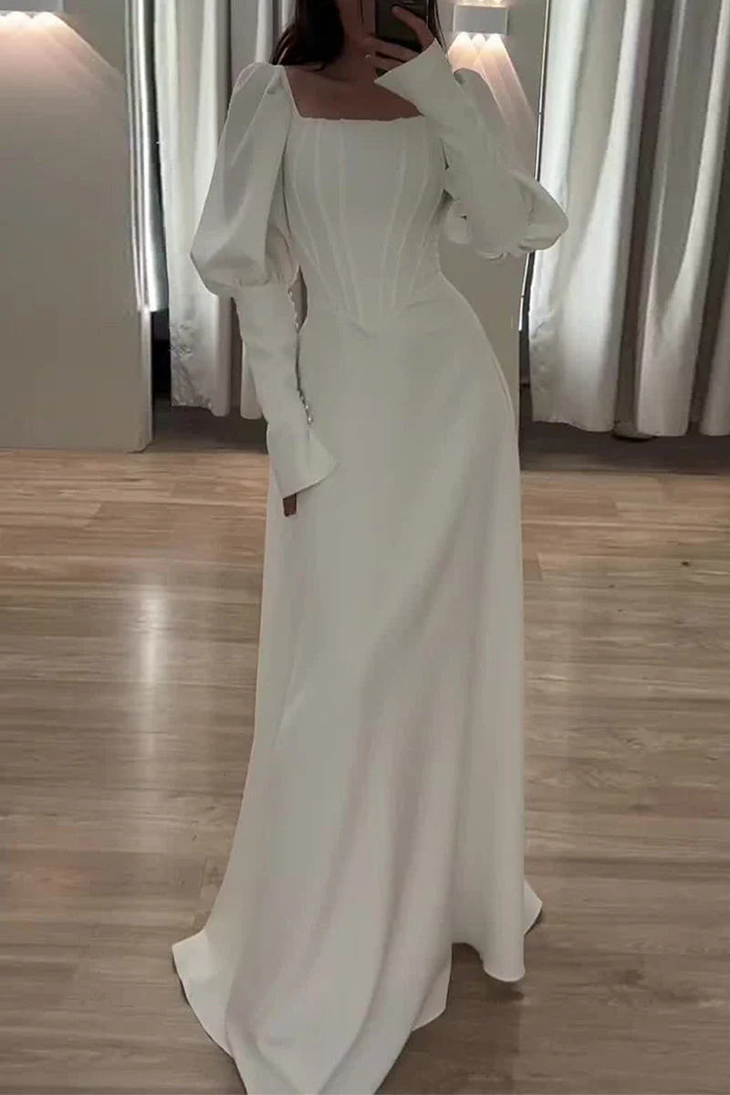 Elegant Solid Evening Gown with Flounce DetailClistos