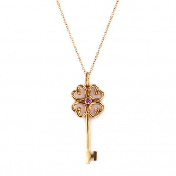 Tiffany & Co. Key Quatra Heart Necklace 18K Rose Gold Sapphire