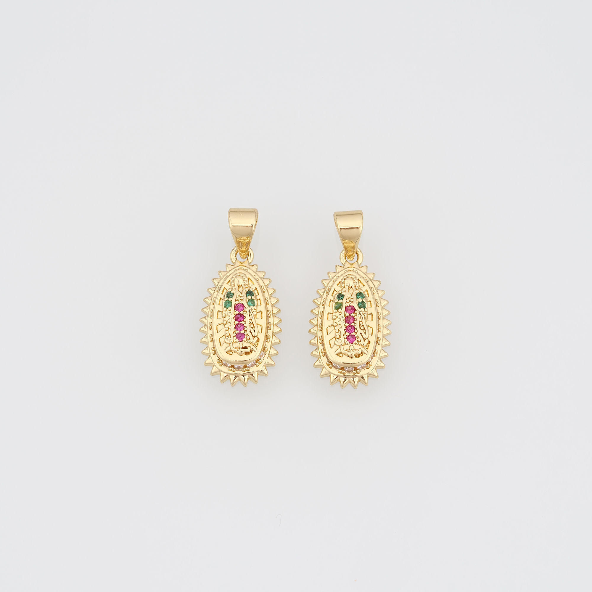 18K Gold Filled Virgin Mary Pendant,CZ Micro Pave Religious Charm Earrings Necklace for DIY Jewelry Making Supply