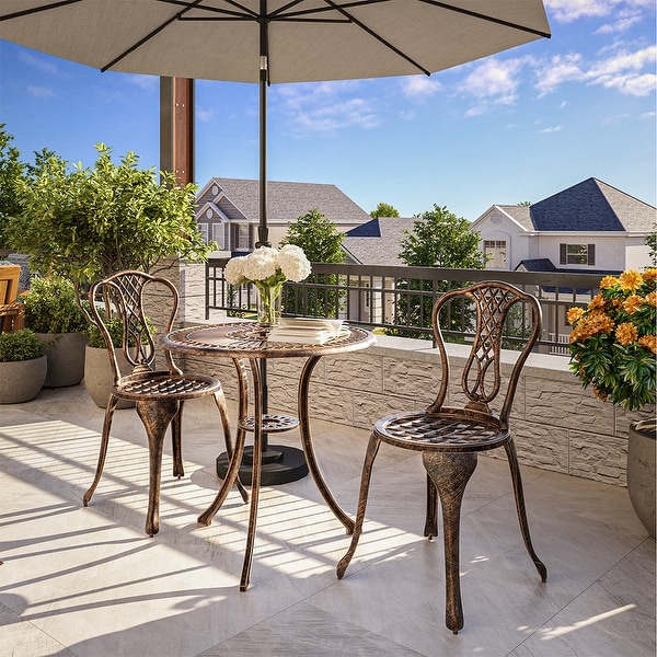 BELLEZE 3PC Patio Bistro Set Aluminum Table and Antique Chairs,Bronze