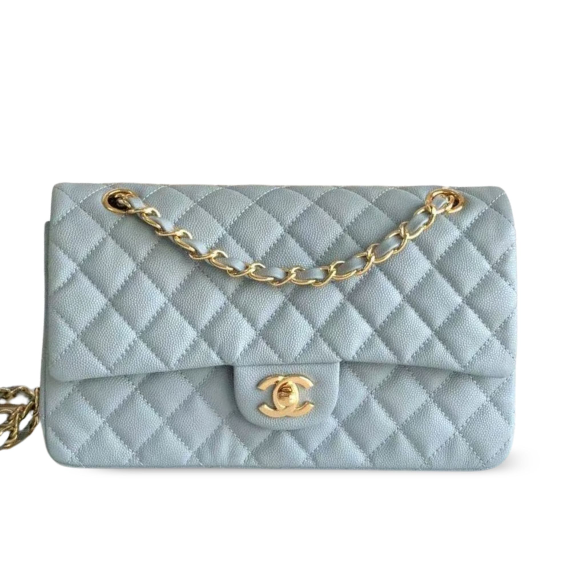 Chanel Classic Flap Bag 25 cm Light Blue Caviar Gold-Tone Hardware A01112